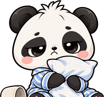 Grumpy Pandi hugging a pillow